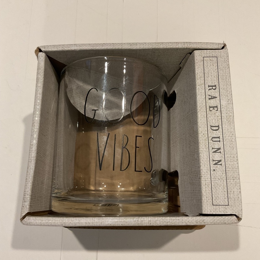 NEW Rae Dunn ‘Good Vibes’ Vintage Graphic Clear Coffee Mug Cup Glass Gift Y2K